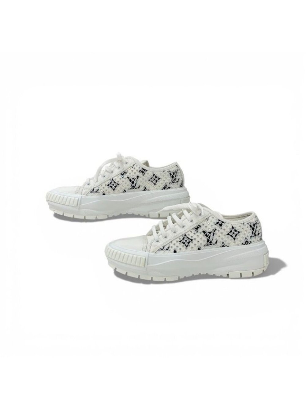 ★SOLD★ Louis Vuitton Squad Line Monogram Sneakers Shoes Leather Mesh White Black - Picture 3 of 10